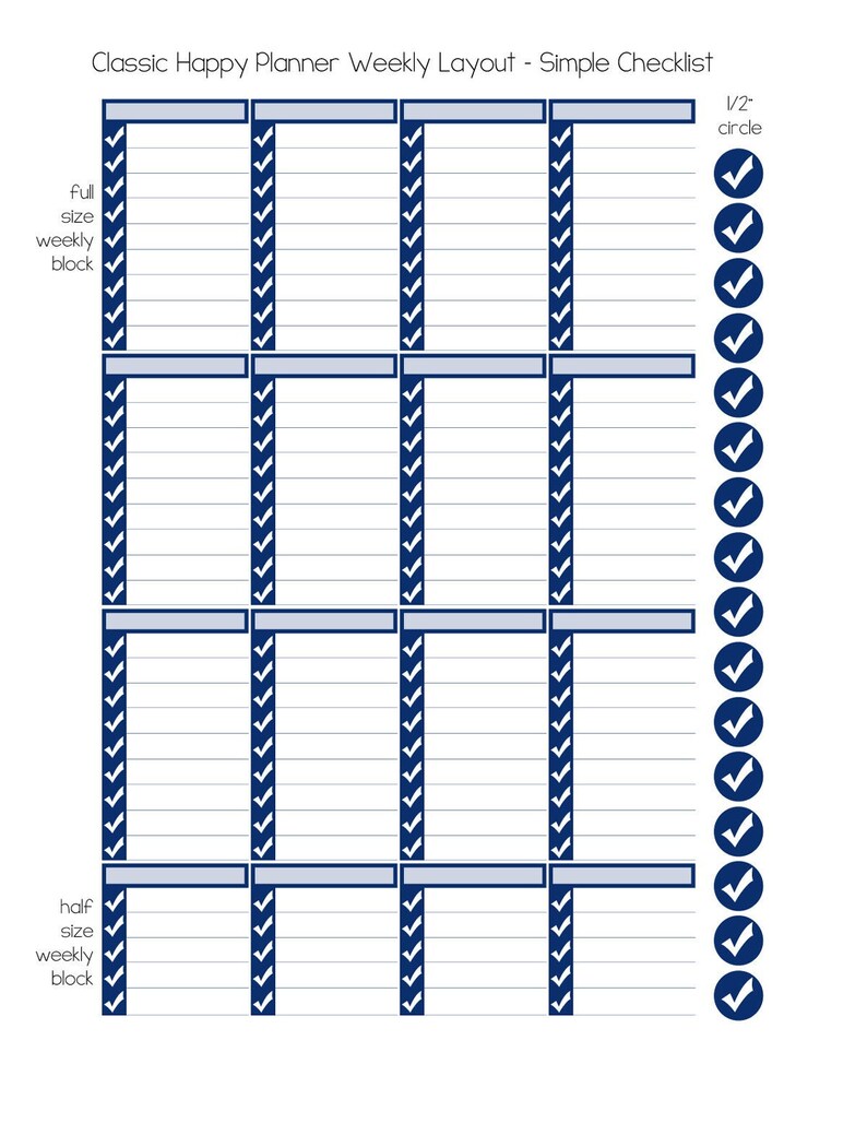 Simple Checklist for Happy Planner Classic Weekly Layout Etsy