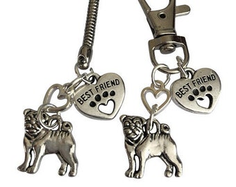 Mops Hundebesitzer Freundschaft Liebe Schlüsselanhänger und Halsband Charm Geschenk Set - Perfektes Geschenk für Hundeliebhaber