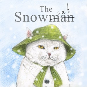 Carte de Noël Bonhomme de neige Snowcat chat blanc