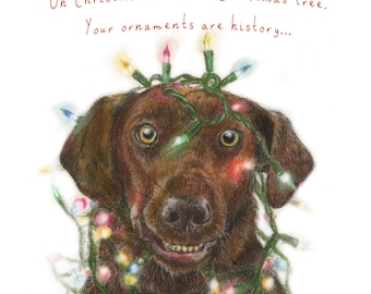 Chocolate Labrador Dog Christmas Card