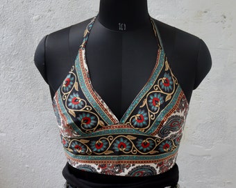 Reversible 2 in 1 ∆ Halter Neck Top ∆ 70's Silk Bralet Crop Top ∆ Top with ties ∆ Tie neck top ∆ Halter Neck Backless Bandage ∆