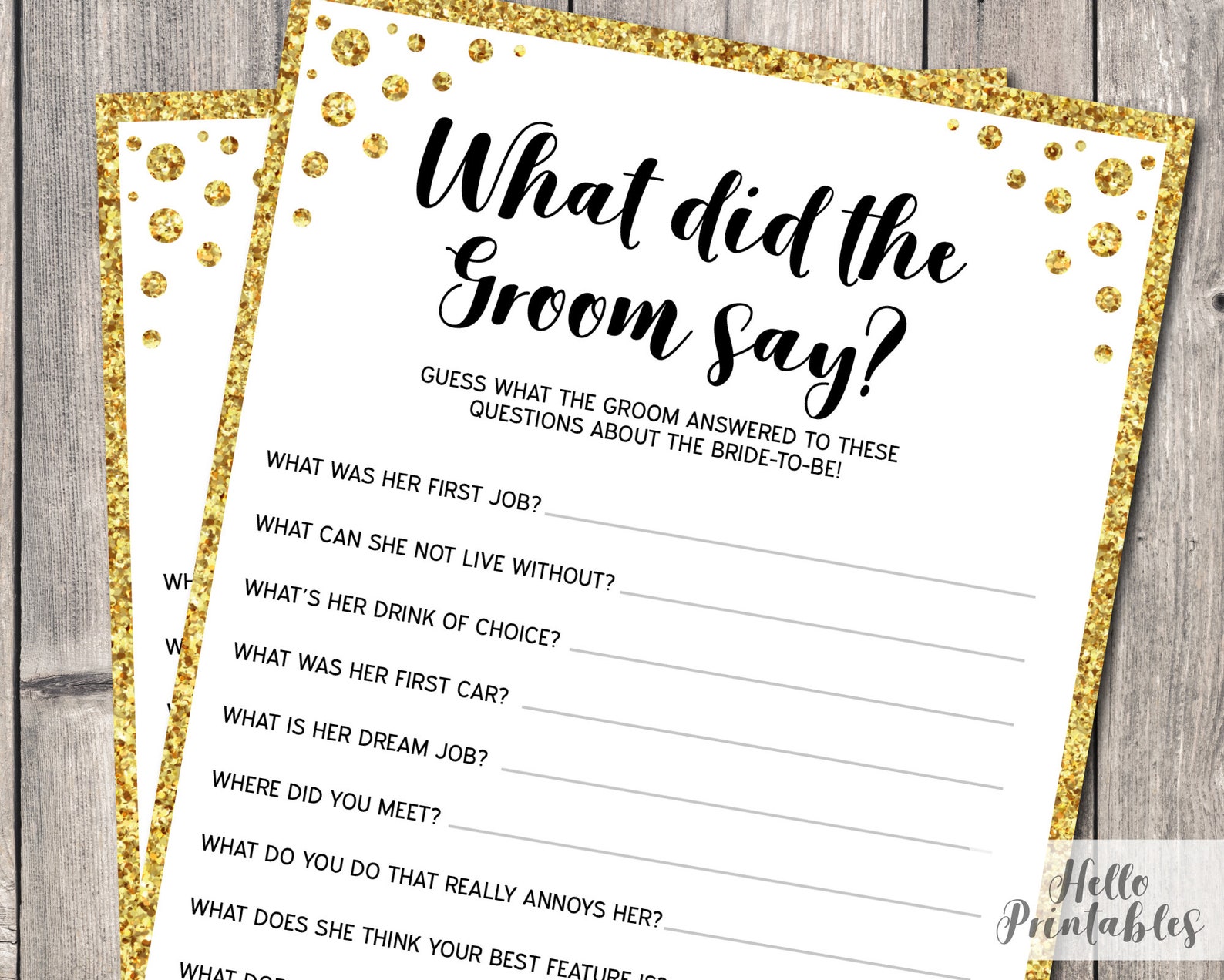 What Did the Groom Say? Bridal Shower Game Gold Bachelorette Quiz Faux — free download