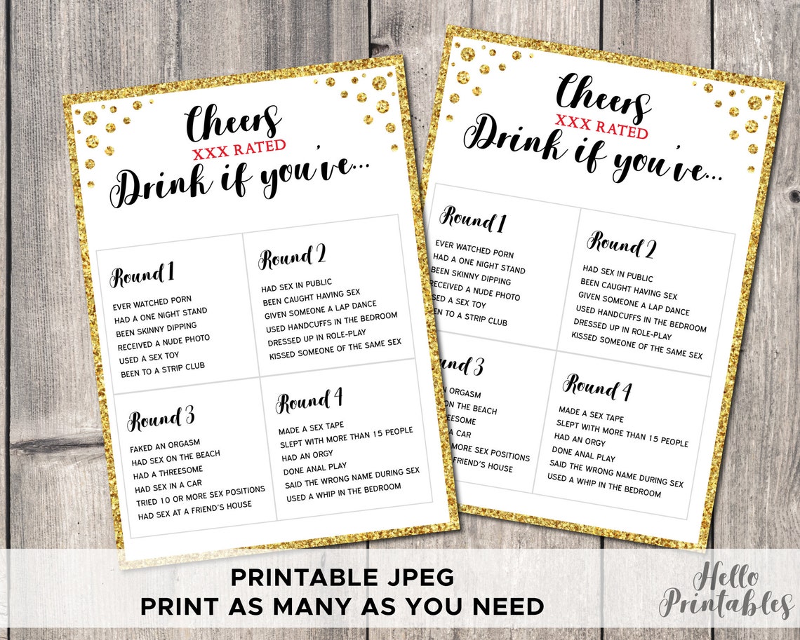 Cheers Drink If... Xrated Sentence Bridal Shower Drinking Game Gold Glitter Instant Download