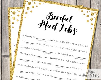 Braut Mad Libs Braut Spiel Dusche Bachelorette Gold Faux Glitter Instant Download - füllen Sie in Ratgeber Blatt Karte Fragen Spaß Henne Party GG1