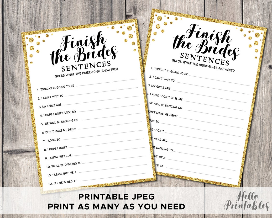 Finish the Bride's Sentence Bridal Shower Game Gold Faux Etsy