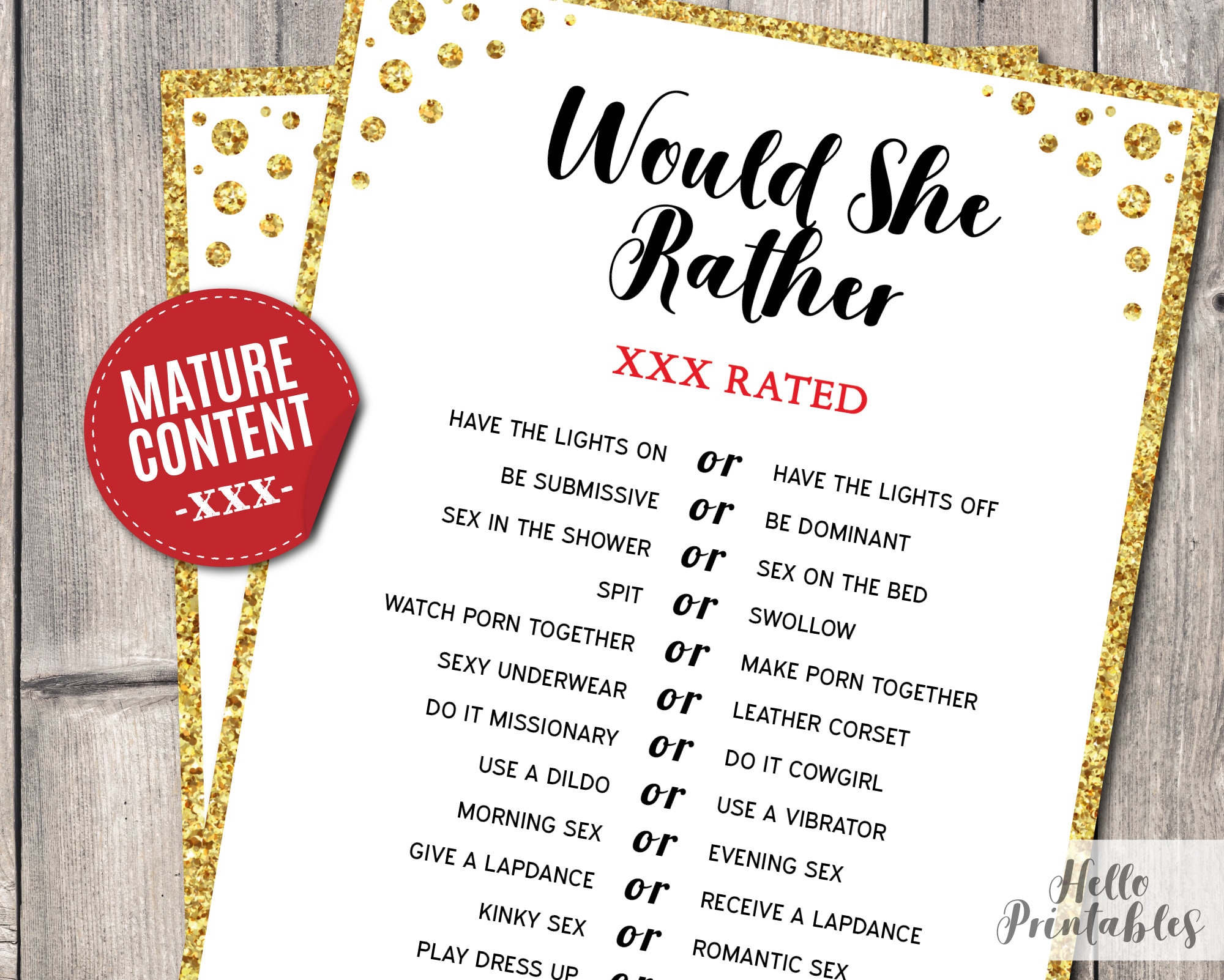Hello Xxx Sex Com - Would She Rather Bridal Shower Game Mature Content Gold - Etsy New Zealand