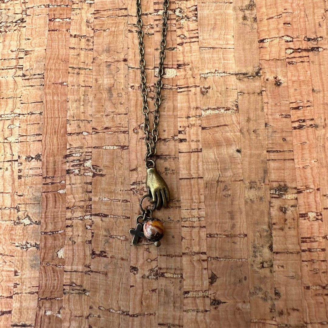 Brass Hand Clasp Necklace Hidden Valley Jasper & Cross Etsy