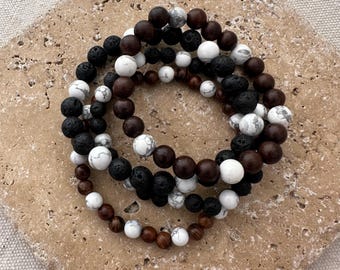 Pulseira elástica de contas – Howlita branca