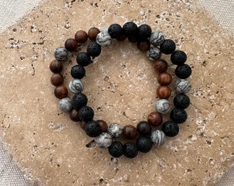 Stretchy Beaded Bracelet – Grey Map Jasper