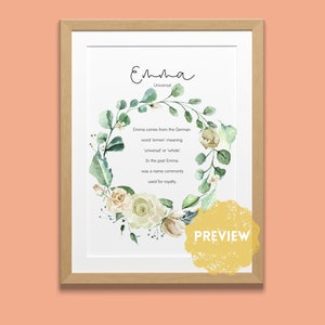 Emma Name Bedeutung Druck, Emma Name Kunst, Emma Kinderzimmer Druck