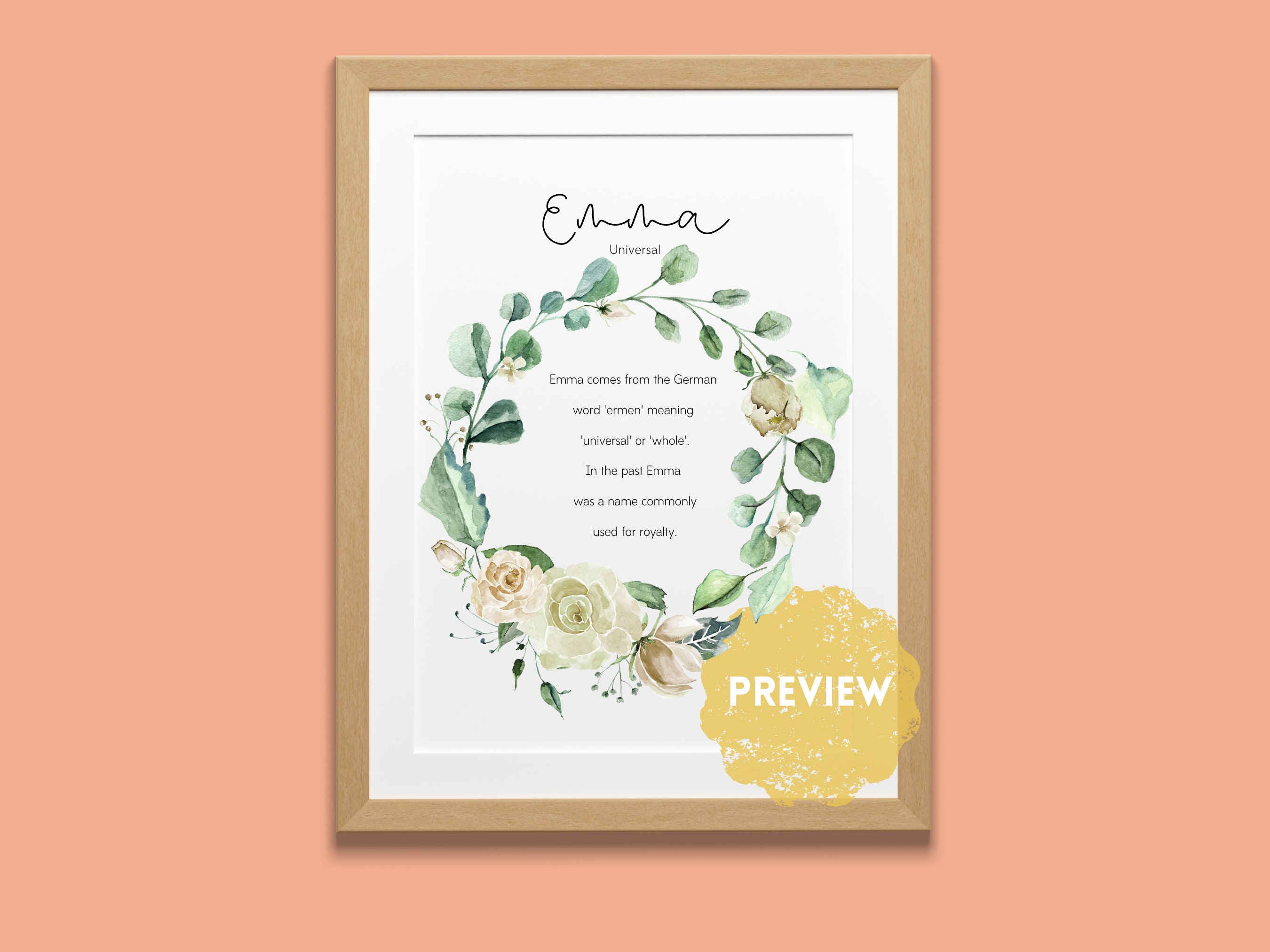 Emma Name Meaning Print, Emma Name Art, Emma Nursery Print