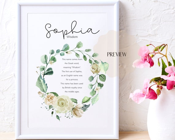 Sophia Name Meaning Art Printable Name Art Sophia Printable Etsy