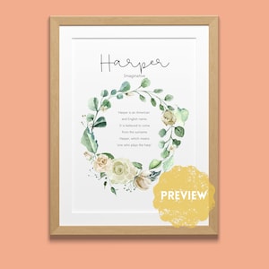 Harper Name Bedeutung Blumen Kunstdruck: Kinderzimmer Dekor (Digitaler Download)