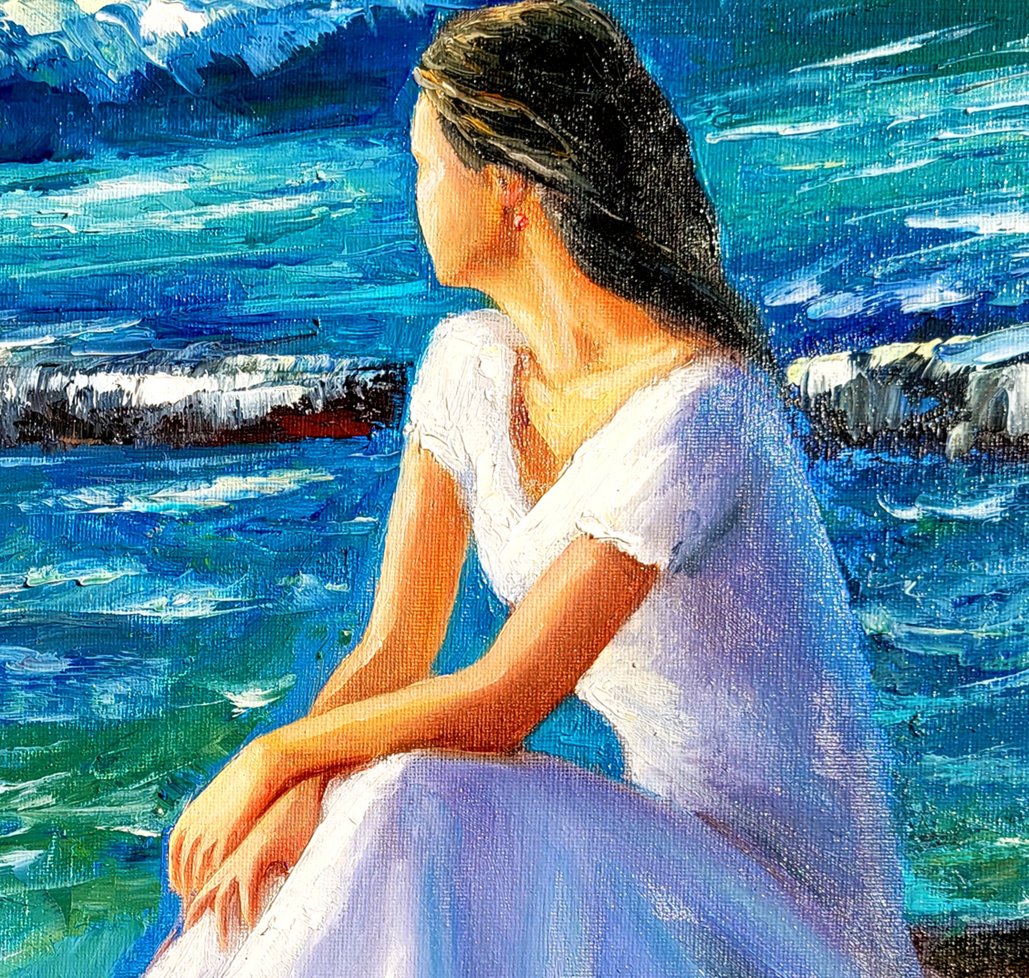 Woman Painting Beach Original Painting Seascape Art Oil Artwork 12 by ...