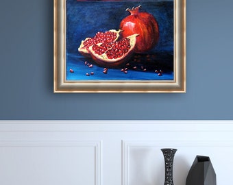 ザクロの絵画 オリジナルアート 油絵 キャンバスアートワーク 12 x 16