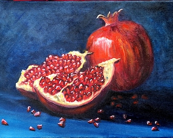 ザクロの絵画 オリジナルアート 油絵 キャンバスアートワーク 12 x 16