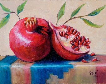 Pomegranate Painting Original Fruit Painting Oil Art Pomegranate Artwork 9 By 7 By ArtByVarduhi