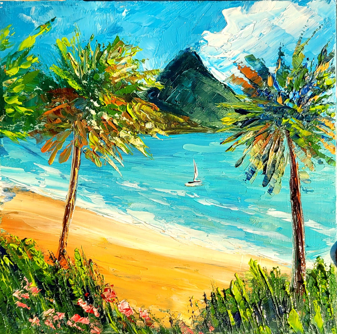 Caribbean Beach Painting Seascape Original Art Palm Tree Painting ...