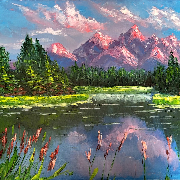 Grand Teton Gemälde Nationalpark Original Gemälde Landschaft Kunst Berg Gemälde 12 By 16 By ArtByVarduhi