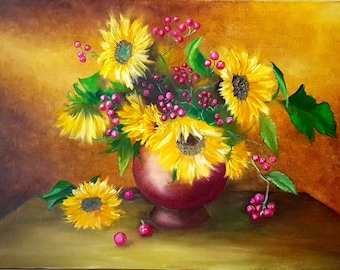 Sonnenblumen Gemälde Original Blumen Kunst Großes Gemälde Blumen Kunstwerk 20/28 von ArtByVarduhi