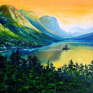 Glacier National Park Painting Original Art Mountain Painting Oil Artwork By ArtByVarduhi