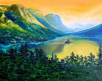 Glacier National Park Painting Original Art Mountain Painting Oil Artwork By ArtByVarduhi