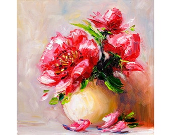 Peony schilderij bloemen origineel schilderij bloemen kunst Peony Wall Art klein schilderij 8 bij 8 door ArtByVarduhi