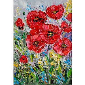 Californian Poppies Painting Original Floral Painting Impasto Wall Art Flower Artwork By ArtByVarduhi