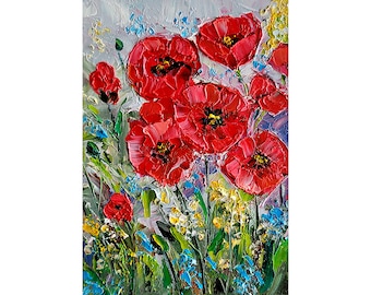 Pintura de amapolas de California Pintura floral original Impasto Arte de la pared Arte de la flor por ArtByVarduhi