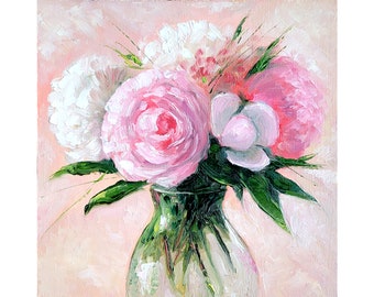 Peony Painting Original Painting Peony Artwork Flowers Art Peony Wall Art Small Painting 8 By 8 By ArtByVarduhi