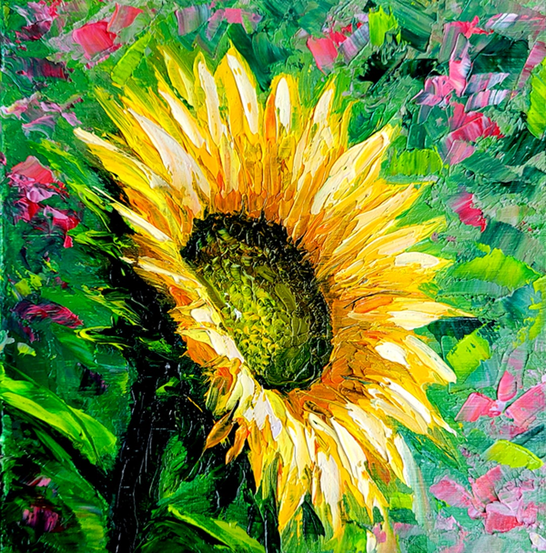 Sunflower Painting Original Art Flower Painting Impasto Painting 8 by 8 ...