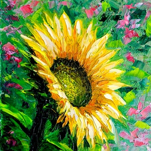 Sunflower Painting Original Art Flower Painting Impasto Painting 8 By 8 By ArtByVarduhi
