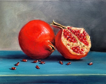 Pomegranate Painting Fruit Original Painting Oil Art Pomegranate Artwork 12 By 16 By ArtByVarduhi