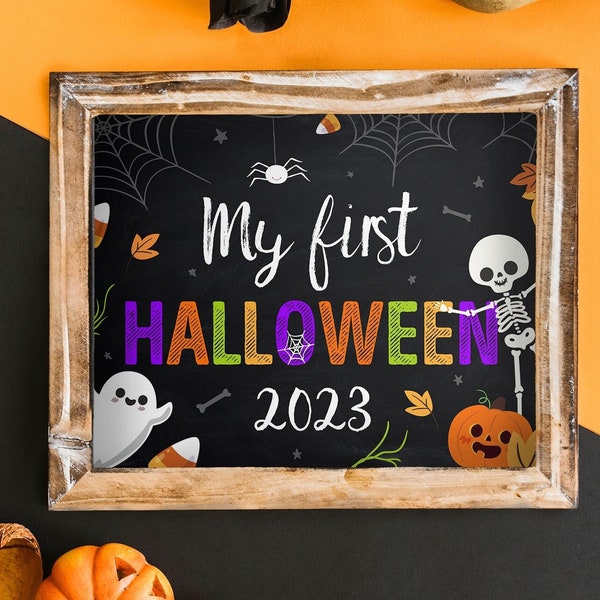 My First Halloween, 2023, Chalkboard, sign, gender neutral, printable, instant download