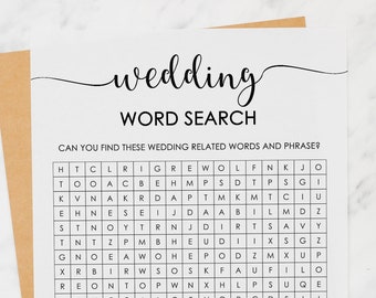 Wedding word search, minimalist bridal shower game, word find game, word puzzle, black & white, printable, instant download