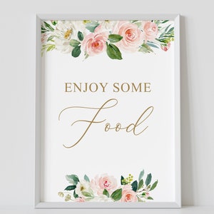 Please enjoy some food, blush floral bridal shower, food sign, printable, dusty rose, table sign, instant download