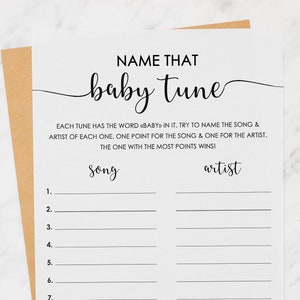 name that baby tune, minimalist baby shower games, black & white, name that baby song, guess the baby song, printable, instant download