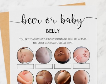 beer or baby belly game, minimalist baby shower games, Baby Bump Beer Belly Game, Pregnant or Beer Belly baby shower game, instant download