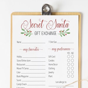 Secret Santa Gift Exchange, Modern, Secret Santa Questionnaire