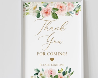 Blush Floral Bridal Shower Sign: Thank You Favors (Digital Download 8x10 inches)