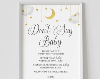 dont say baby game, twinkle twinkle little star baby shower games, moon and stars, gender neutral, printable, instant download