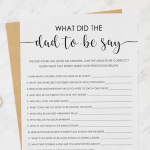 What did the dad say, baby shower game, minimalist, black & white, printable, couples baby shower games, gender neutral,  instant download