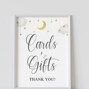 cards and gifts sign, twinkle twinkle little star baby shower, 5x7, 8x10, moon and stars theme, gender neutral, printable, instant download