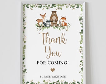 Woodland Baby Shower Sign: Thank You Favor Print (Digital Download)