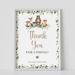 Cartello "Grazie per essere venuto", baby shower nel bosco, cartello per bomboniere, cartello di ringraziamento, per favore prendine uno, animali del bosco, stampabile, download immediato