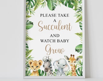 Jungle Safari Baby Shower Sign: Succulent Favor Printable (Digital Download)