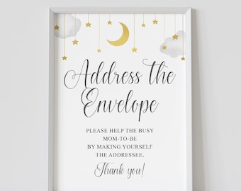 Adresseer het babyshowerbord envelop: gouden sterren decor (digitale download)