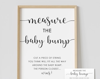Measure the baby bump, minimalist baby shower, black & white, how big is mommy's belly, gender neutral, printable, instant download