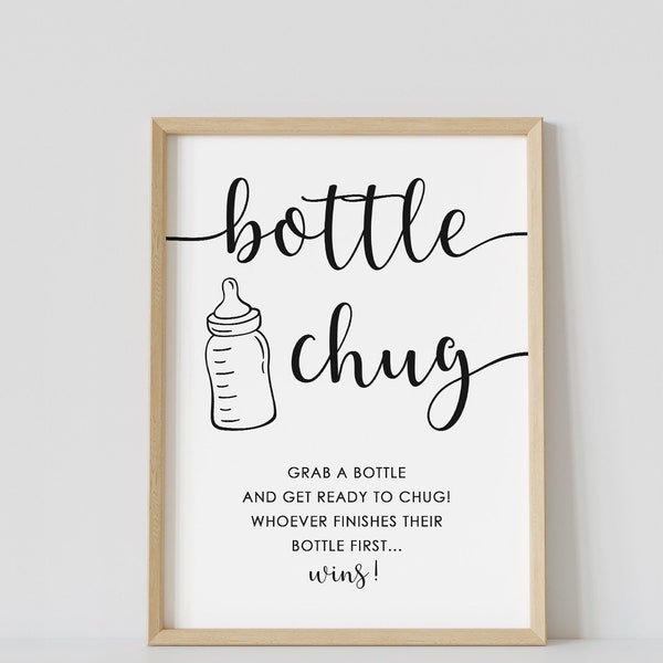 Bottle chug sign game, minimalist baby shower, baby bottle chug, black & white, baby bottle game, printable, instant download