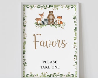 favors sign for woodland baby shower, favors please take one, thank you favors sign, table sign, gender neutral, printable, instant download